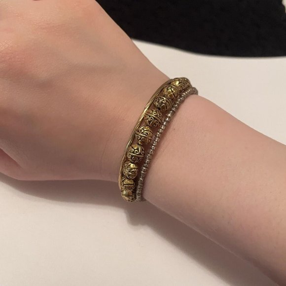 Women’s Gold Tone Stretchy Spiral Costume Beaded Bracelet - Picture 1 of 7